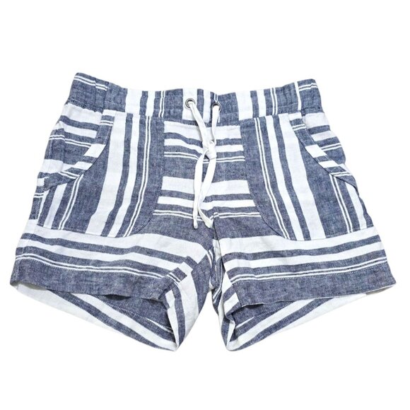 Athleta Women's Blue Striped Linen Shorts Drawstring Waist With‎ Pockets Size 8 - Picture 1 of 12